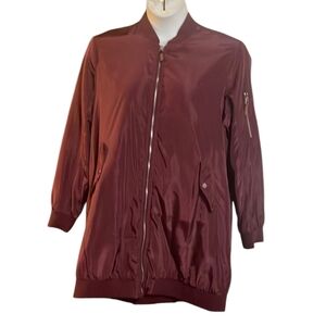 Red Satin Bomber Jacket with Stand-Up Collar
